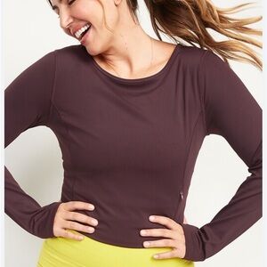 Powershot Old Navy Athletic Brown Long Sleeve Crop Top w/ Thumb Holes